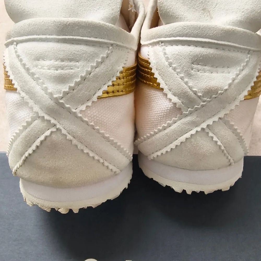 Onitsuka Tiger by Asics Women's White Sneakers with Metallic Gold Stripes